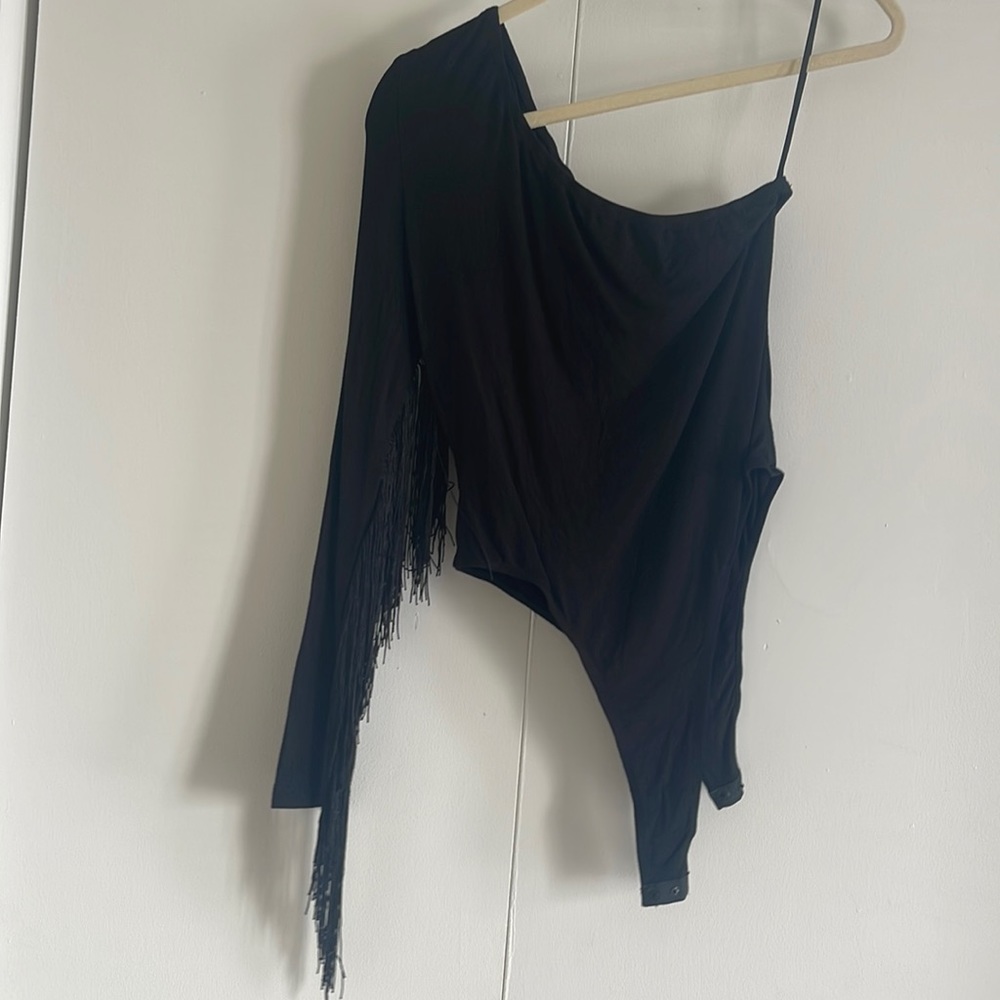 One shoulder fringe bodysuit